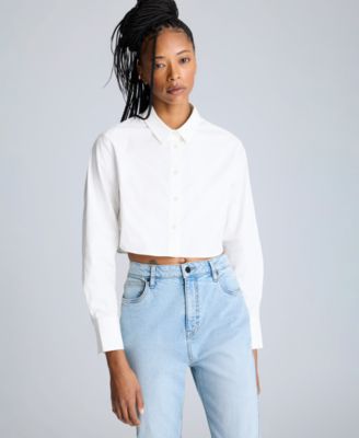 Kenneth Cole - Women's Cropped Button-Front Long-Sleeve Shirt