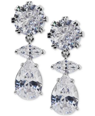 Eliot Danori - Silver-Tone Cubic Zirconia Drop Earrings