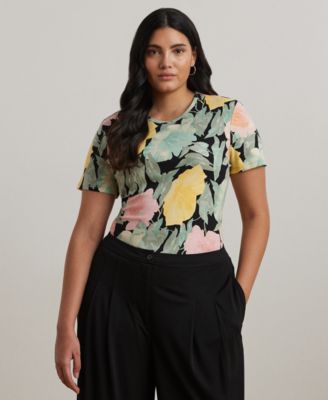 Lauren Ralph Lauren - Plus Size Floral Stretch Cotton Crewneck Tee