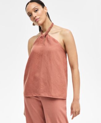 I.N.C. International Concepts - Women's Linen-Blend Braided Halter Top, Exclusively at Macy's
