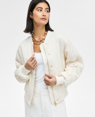 I.N.C. International Concepts - Women's Satin Ruched-Sleeve Bomber Jacket