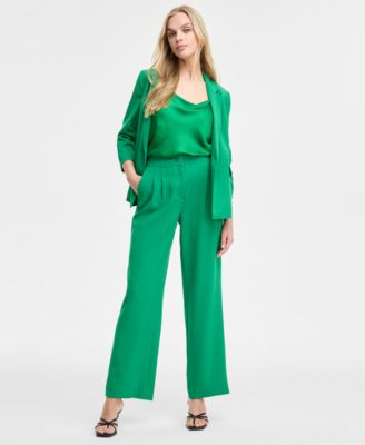 Bar III - Women's Ruched-Sleeve Blazer, Satin Cowlneck Top & Wide-Leg Pants