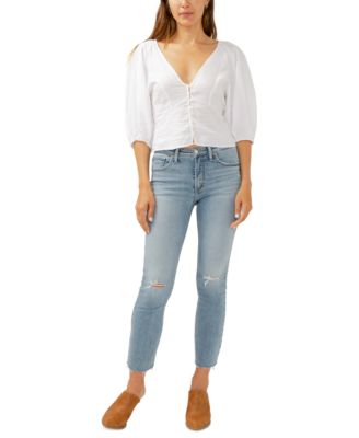 Silver Jeans Co. - Women's Most Wanted Distressed Frayed-Cuff Straight-Leg Ankle Jeans