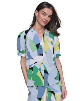 KARL LAGERFELD PARIS - Women's Printed Puff-Sleeve Blouse