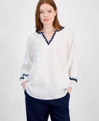 Charter Club - Women's 100% Linen Rickrack-Trim Top