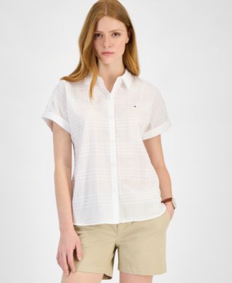 Tommy Hilfiger - Women's Cotton Tonal-Plaid Short-Sleeve Shirt