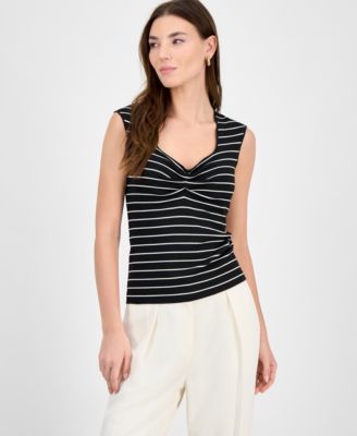 Bar III - Women's Striped Knit Sweetheart-Neck Top