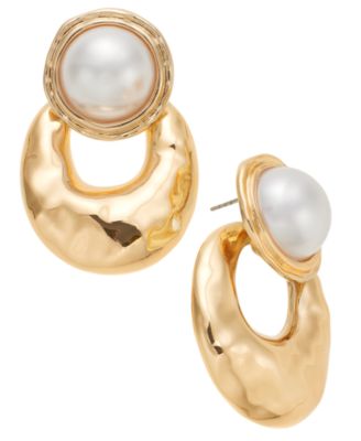 I.N.C. International Concepts - Gold-Tone Imitation Pearl Sculptural Drop Earrings