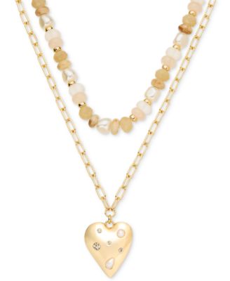 On 34th - Mixed Stone Heart Beaded Layered Pendant Necklace, 18" + 3" extender