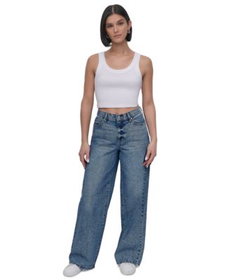 DKNY Jeans - Women's Rhinestone High-Rise Wide-Leg Jeans