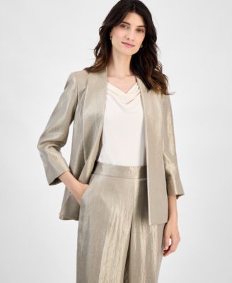 Kasper - Women's Shimmer Twill Shawl-Collar Open-Front Topper