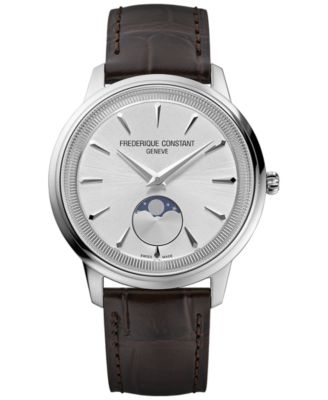Frederique Constant - Men's Swiss Moneta Moonphase Brown Leather Strap Watch 37mm