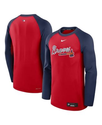 Nike - Men's Red/Navy Atlanta Braves Authentic Collection Game Time Raglan Performance Long Sleeve T-Shirt