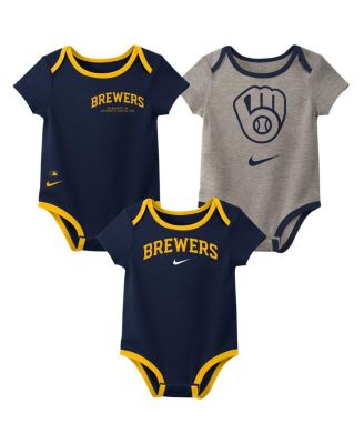 Nike - Baby Boys and Girls Milwaukee Brewers Authentic Collection Bodysuit, Set of 3