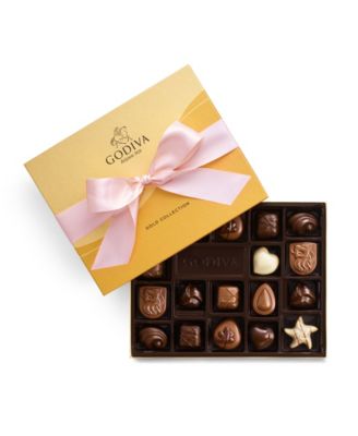 Godiva - 18pc Gold Ballotin Solid Pink Ribbon