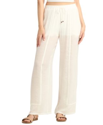 BCX - Juniors' Gauzy Textured-Trim Wide-Leg Pants