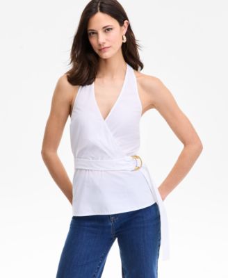 I.N.C. International Concepts - Women's Cotton Belted Surplice Top