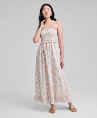 And Now This - Women's Cotton Smocked Strapless Maxi Dress