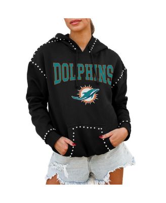 Gameday Couture - Women's Black Miami Dolphins Catch the Vibe Studded Pullover Hoodie