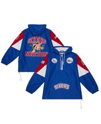 Mitchell & Ness - Men's Royal Philadelphia 76ers Team Origins Anorak Quarter-Zip Pullover Hoodie