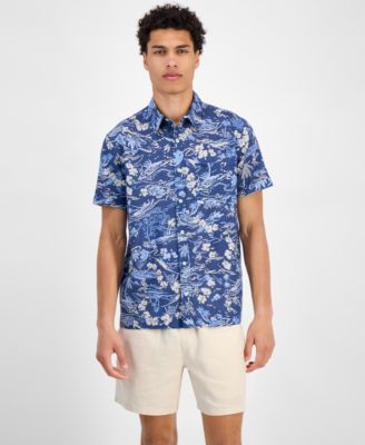 Sun + Stone - Men's Marley Short Sleeve Abstract Print Linen Blend Button-Front Shirt