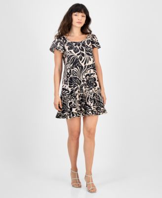 Robbie Bee - Petite Printed Flutter-Sleeve Shift Dress