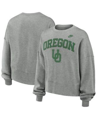 Nike - Women's Heather Gray Oregon Ducks Legacy Fleece Classic Arch Oversized Cropped Tackle Twill Sweatshirt
