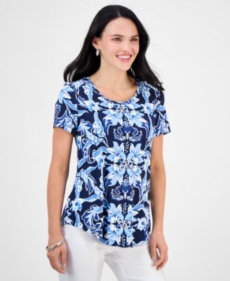 JM Collection - Petite Bali Escape Short-Sleeve Top