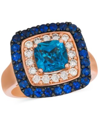 Le Vian - Deep Sea Blue Topaz (1-1/2 ct. t.w.), Blueberry Sapphire (7/8 ct. t.w.) & Nude Diamond (3/8 ct. t.w.) Cushion Halo Ring in 14k Rose Gold