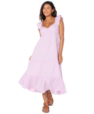 Roxy - Juniors' Palmy Days Cotton Smocked-Back Tiered Midi Dress