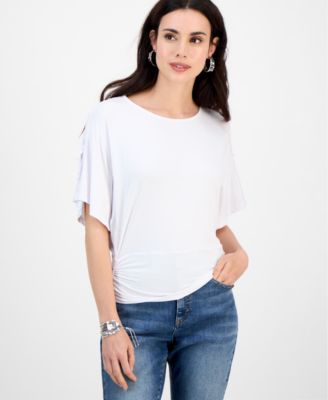 I.N.C. International Concepts - Petite Scoop-Neck Ruched Top