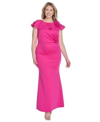 Jessica Howard - Plus Size Ruffle-Sleeve Rosette-Trim A-Line Gown