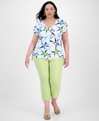 I.N.C. International Concepts - Plus Size V-Neck Printed Side-Ruched Top, Exclusively at Macy's