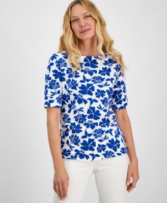 Style & Co - Women's Floral-Print Elbow-Sleeve Top, Exclusively at Macy's