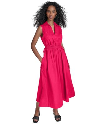 Calvin Klein - Women's Cotton Drawstring Sleeveless Midi Dress