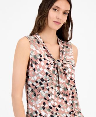 Kasper - Women's Printed Twisted V-Neck Sleeveless Top