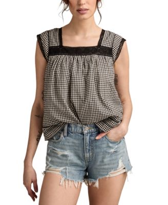 Lucky Brand - Women's Cotton Lace-Trim Gingham Tank Top