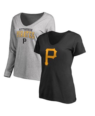 Fanatics - Women's Black/Heather Gray Pittsburgh Pirates Short Long Sleeve T-Shirt Combo Pack