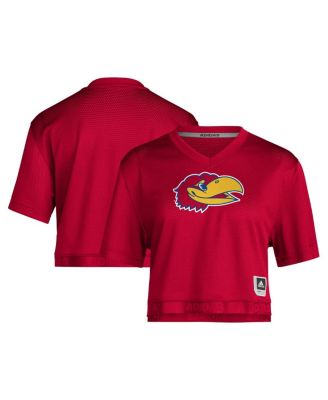 adidas - Women's Red Kansas Jayhawks Primegreen V-Neck Cropped Jersey