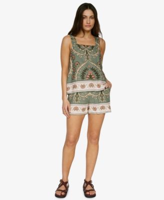 Sanctuary - Women's Button-Front Relaxed Tank Top & Spring Breaker Border-Print Shorts