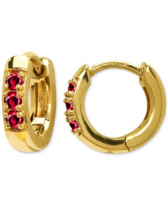 Macy's - Lab Grown Ruby Three Stone Huggie Hoop Earrings (1/3 ct. t.w.) in 14k Gold-Plated Sterling Silver, 0.44"