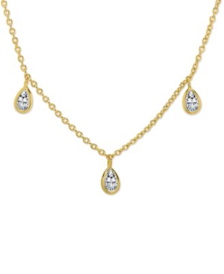 Macy's - Lab Grown White Sapphire Bezel Charm Dangle 18" Collar Necklace (7/8 ct. t.w.) in 14k Gold-Plated Sterling Silver
