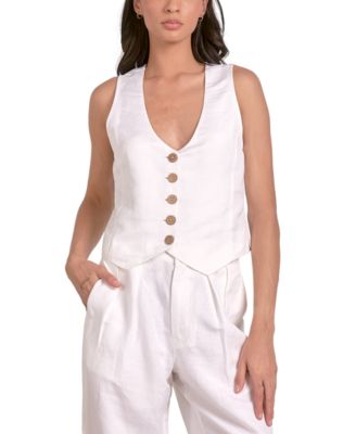 Elan - Women's Sleeveless Button-Front Halter Vest