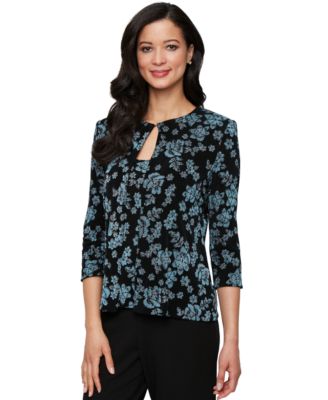 Alex Evenings - Women's Printed Glitter-Knit Scoop-Neck Tank Top & Jacket