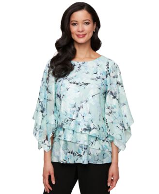 Alex Evenings - Women's Printed Layered 3/4-Sleeve Blouse
