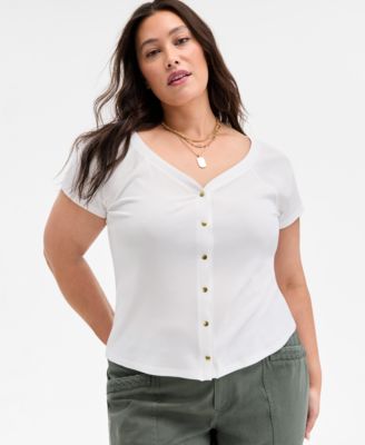 On 34th - Trendy Plus Size Snap-Front T-Shirt