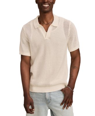 Lucky Brand - Men's Short Sleeve Pointelle Open Collar Polo Shirt