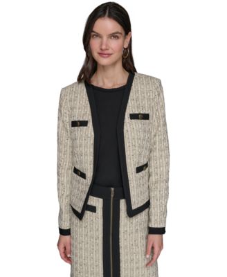 KARL LAGERFELD PARIS - Women's Tweed Open-Front Framed Jacket