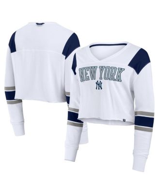 Fanatics - Women's White New York Yankees Stretch Cropped Fashion Long Sleeve T-Shirt