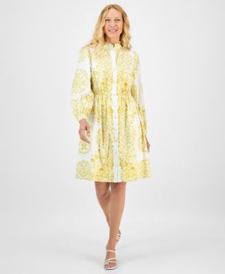 julia jordan - Women's Printed Long-Sleeve Cotton Shirtdress